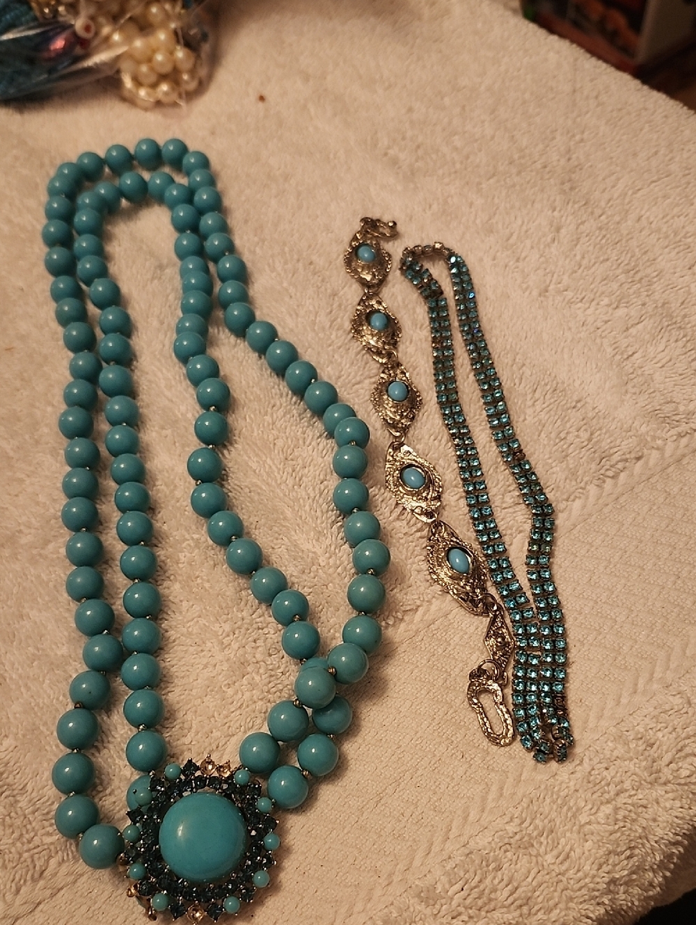 Turquoise Beaded Statement Necklace with Matching Bracelets